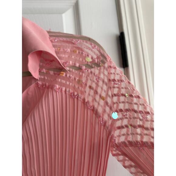 Kaelyn-Max Pink Pleated Sheer Sequin Vintage Blouse Size Medium - Picture 9 of 9